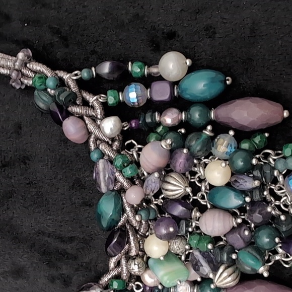 Chico's "Declan" Bib Necklace Glass, Metal, Lurex - Picture 3 of 11